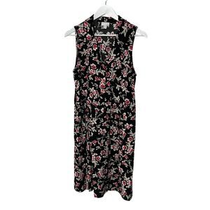 J. JILL WOMENS SIZE MEDIUM FLORAL PRINT SLEEVELESS MIDI DRESS POCKETS BLACK RED